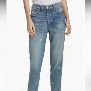 •SALE• THE GREAT. The Rigid Fellow Floral Embroidered Jeans Prairie Wash Rosette
